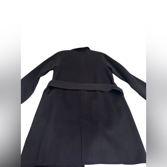 Eileen Fisher Wool Long Black Snap Button Tie Coat Jacket Size Medium Pockets - Picture 11 of 15